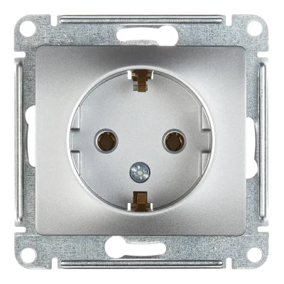 Розетка Systeme Electric Glossa встраиваемая алюминий с заземлением (GSL000343)