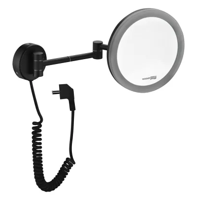 Зеркало с подсветкой круглое 20,2 см с увеличением 3x WasserKraft (K-1004BLACK)