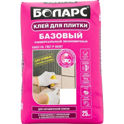 Клей для плитки БОЛАРС Базовый 25 кг, класс C0 00000003737