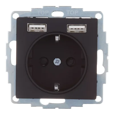 Розетка Systeme Electric AtlasDesign встраиваемая карбон с заземлением 2хUSB-А (ATN001030)