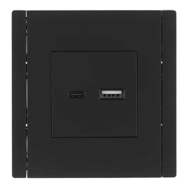 Розетка IEK Forte&Piano FP151 встраиваемая черная без заземления с USB-A/ Type-C (FP-U22-018-K02)