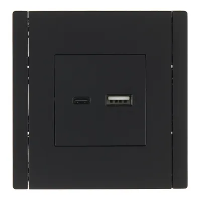 Розетка IEK Forte&Piano FP151 встраиваемая черная без заземления с USB-A/ Type-C (FP-U22-018-K02)