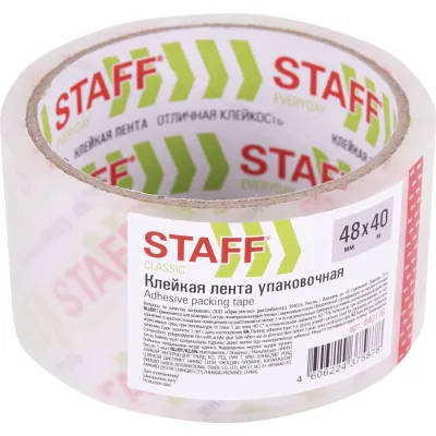 Клейкая упаковочная лента STAFF 48 мм x 40 м, прозрачная, толщина 40 микрон, 6 шт Classic 440176