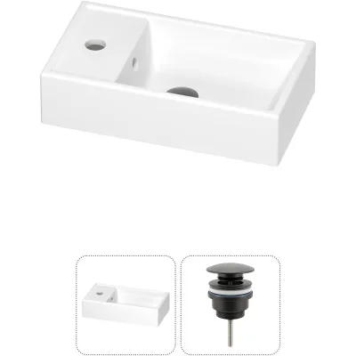 Раковина для ванной Wellsee WC Area в наборе 2 в 1: подвесная/накладная раковина; универсальный донный клапан в цвете матовый черный 202011560