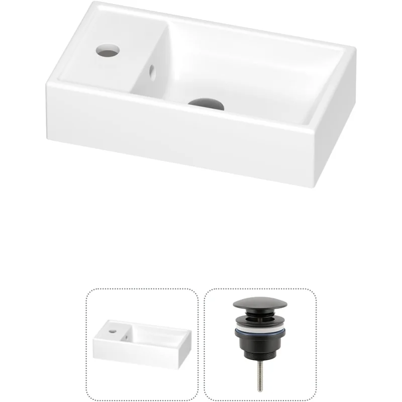 Раковина для ванной Wellsee WC Area в наборе 2 в 1: подвесная/накладная раковина; универсальный донный клапан в цвете матовый черный 202011560
