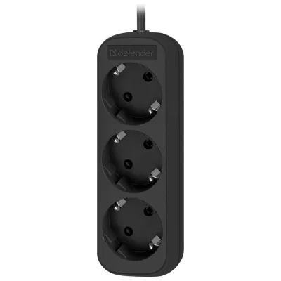 Удлинитель DEFENDER с заземлением M318 1.8 м, 3 розетки, черный 99321