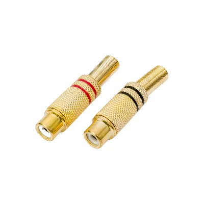 Разъем RCA гнездо Pro Legend металл на кабель, пайка, красный и черный 2 полосы, Gold PL2159