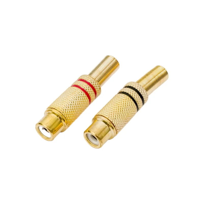 Разъем RCA гнездо Pro Legend металл на кабель, пайка, красный и черный 2 полосы, Gold PL2159