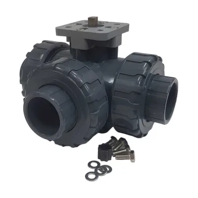 Трехходовой шаровой кран TECHNO 3040T-PVC ПВХ, под привод DN40, рабоч. темп. -10~50C 655340