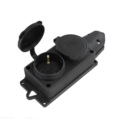 Колодка 2 розетки UNIVersal с заземлением 16 А 250 В IP44 с крышкой черная (1788)