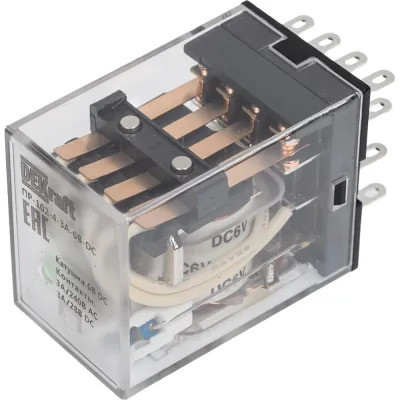 Промежуточное реле Dekraft ПР-102, 4 конт., LED, 3 А, 6 В, тип DC 23800DEK