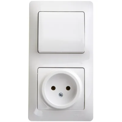Блок выключатель и розетка Systeme Electric Glossa одноклавишный встраиваемый белый (GSL000160)