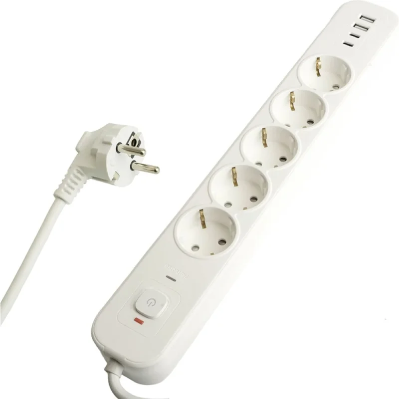 Сетевой фильтр STEKKER 5-местный с/з 3x1мм2, 3 м, 250В, 16А, 2 USB-A+2 Type-C 3, серия Nova, белый, 50103