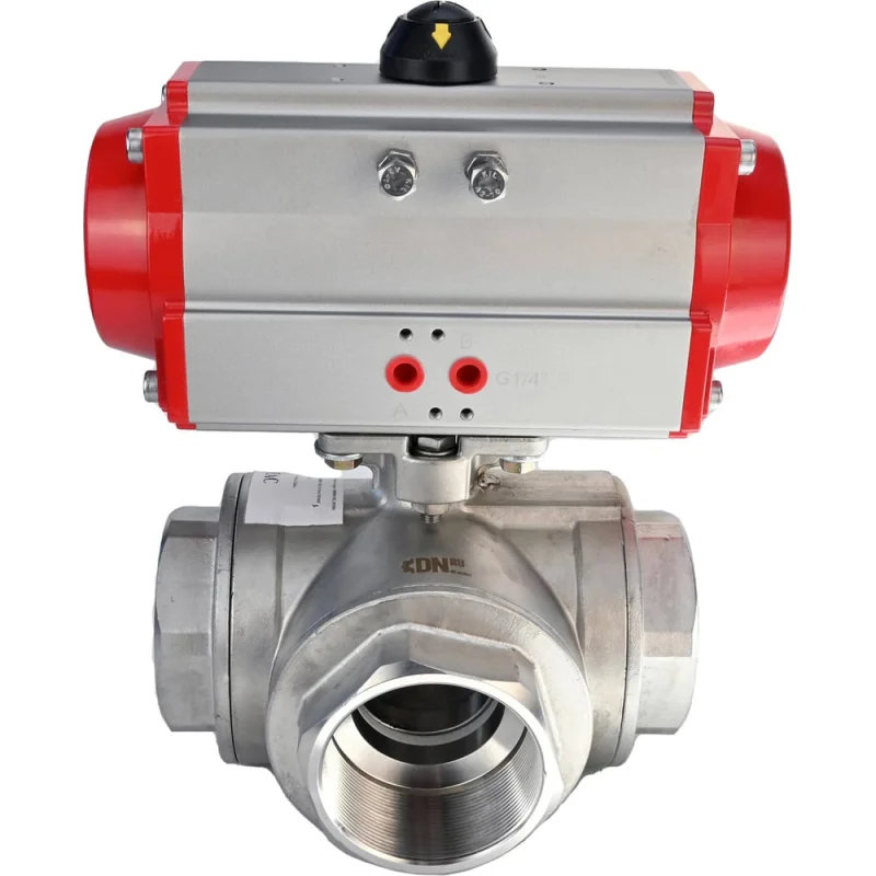 Шаровой кран DN.ru RP.SS316.200.MM L-тип Ду20 Ру63, пневмопривод DA-052 D160-08069