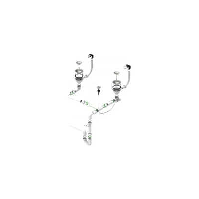Двойной сифон с двумя переливами ALVEUS 114-PP-114-POPUP для моек QUADRIX, LUNO, WAVE, VARIANT 1127258