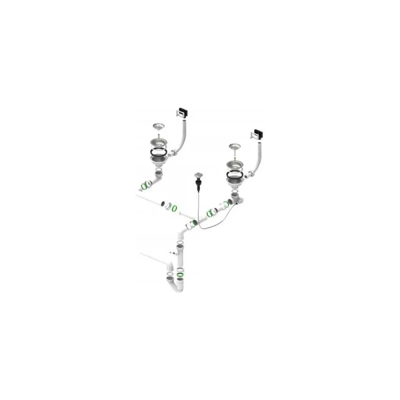 Двойной сифон с двумя переливами ALVEUS 114-PP-114-POPUP для моек QUADRIX, LUNO, WAVE, VARIANT 1127258
