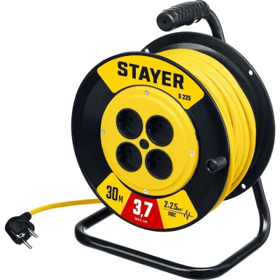 Силовой удлинитель на катушке STAYER S 225 ПВС 2x2.5 30м 3750Вт 55070-30