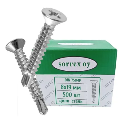 Саморез оцинкованный по металлу SORREX DIN 7504P 8x19 (500штук) 7504P-1-048-019 500