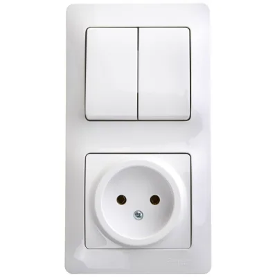 Блок выключатель и розетка Systeme Electric Glossa двухклавишный встраиваемый белый (GSL000172)