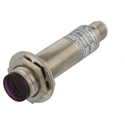 Диффузионный фотодатчик INNOCONT М18x1, зона срабатывания до 30 см, -10 +60 С, 12…24 VDC, IP67, выход: PNP NO + NC, макс. ток 200 мА, время реакции 3 мс, разъем М12 PESL-D18-POC30D (connector)