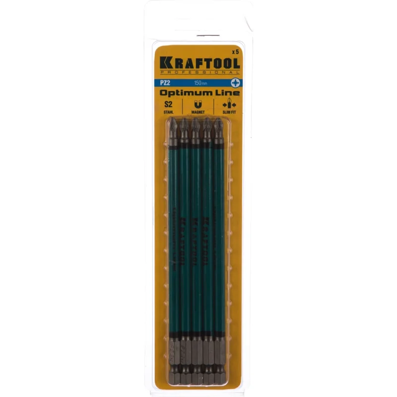 Биты профессиональные Kraftool (PZ2, 150 мм, 5 шт.) 26124-2-150-5
