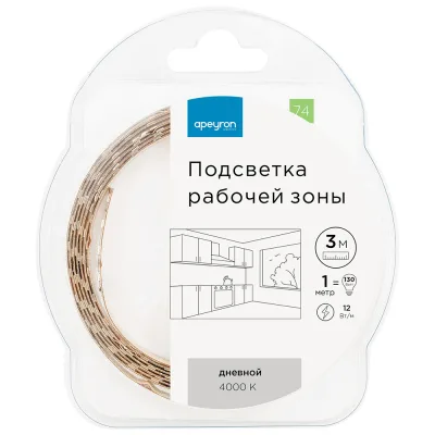 Лента светодиодная Apeyron 4000К 12 Вт/м 12 В IP20 SMD 2835 3 м (74ПРЗ)
