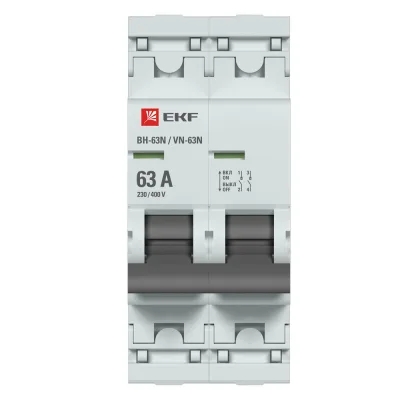 Выключатель нагрузки EKF PROxima ВН-63N 2Р 63А 230 В на DIN-рейку (S63263)