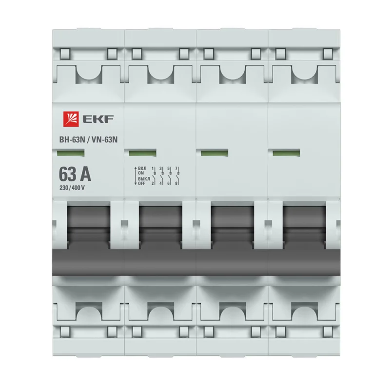 Выключатель нагрузки EKF PROxima ВН-63N 4Р 63А 400 В на DIN-рейку (S63463)