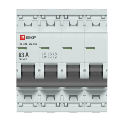 Выключатель нагрузки EKF PROxima ВН-63N 4Р 63А 400 В на DIN-рейку (S63463)