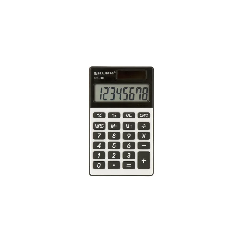 Карманный калькулятор BRAUBERG PK-608 107x64 мм, 8 разрядов, двойное питание, серебристый 250518