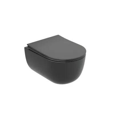 Подвесной унитаз Ceramicanova Modena Rimless, цвет темный антрацит матовый, глубокий смыв, с крепежом для полностью скрытого монтажа, ультратонким сидением и крышкой CN6063MDH