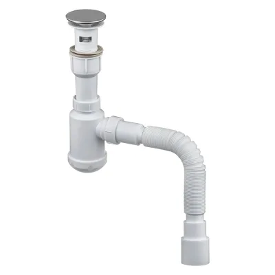 Сифон для раковины MasterProf 1.1/4"х40 пластиковый выпуск с системой клик-клак(Click-Clack), с гибким соединением(гофротруба) 40х40/50 ИС.110634