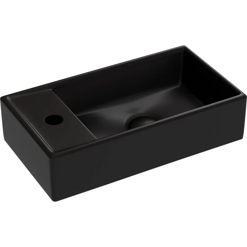 Умывальник подвесной прямоугольный Ceramicanova Element чаша справа, отверстие под смеситель слева, черный матовый, 407х217х100 мм CN6051RMB