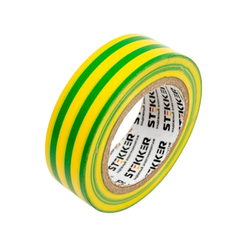 Изоляционная лента STEKKER 0,13x19 мм, 10 м, желто-зеленая, INTP01319-10 32837