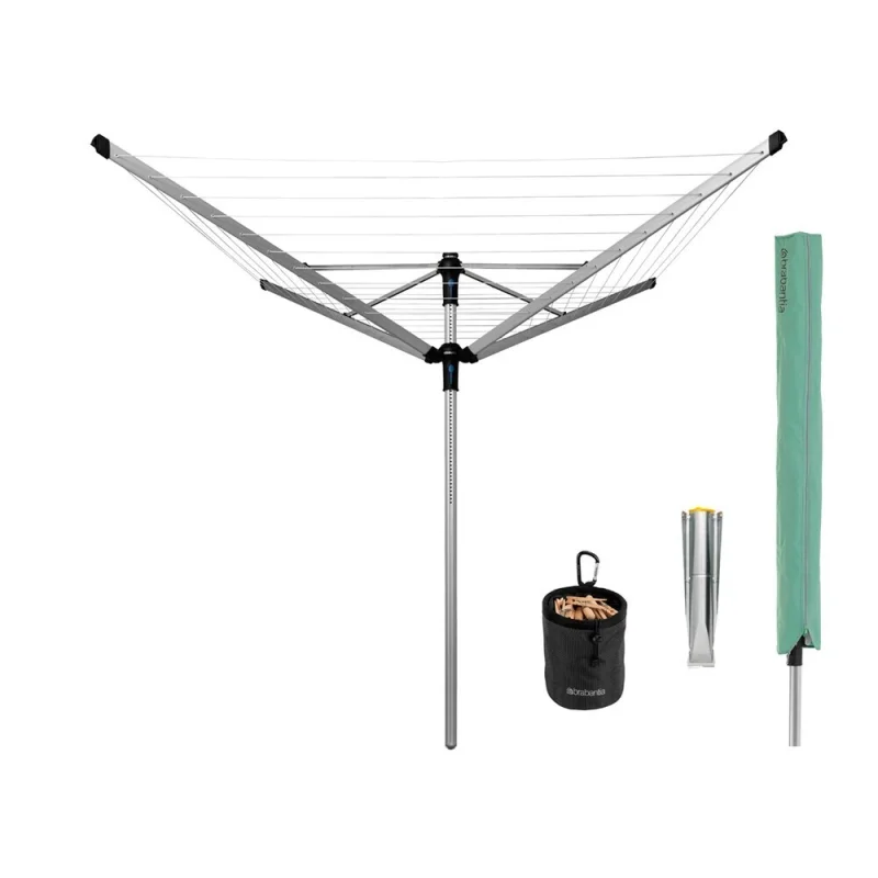 Сушилка для белья напольная Brabantia Lift-O-Matic Advance 50 м 1970х2900х2900 мм с чехлом мешком серая металлик