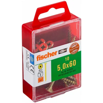 Шуруп для дерева Fischer fpf-sz 5,0x60 yzp, жёлт. цинк, 10 шт. 653970
