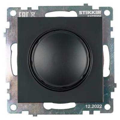 Диммирующий выключатель STEKKER TRIAC механизм 250В, 500W, серия Катрин, GLS10-7106-05, черный 39615