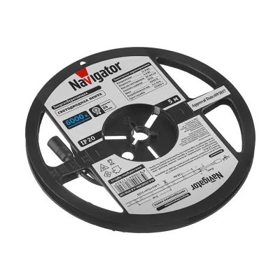 Лента светодиодная Navigator 6000К 4,8 Вт/м 12 В IP20 SMD 3528 5 м (71762)