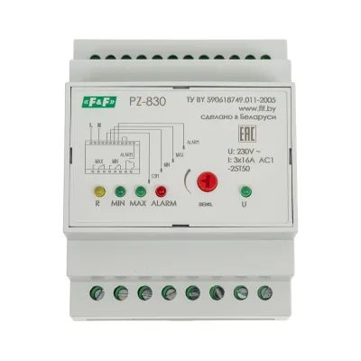 Трехуровневое реле уровня жидкости Евроавтоматика F&F PZ-830 (без датчиков) контроль аварийного уровня, 4 модуля, монтаж на DIN-рейке EA08.001.010