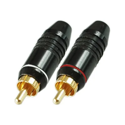 Разъем RCA штекер Pro Legend металл на кабель, красный и белый Nakamichi 47мм, Gold PL2160