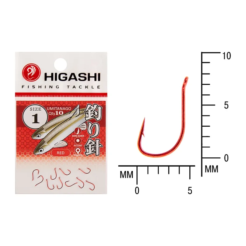 Крючок HIGASHI Umitanago ringed #1 Red 03693