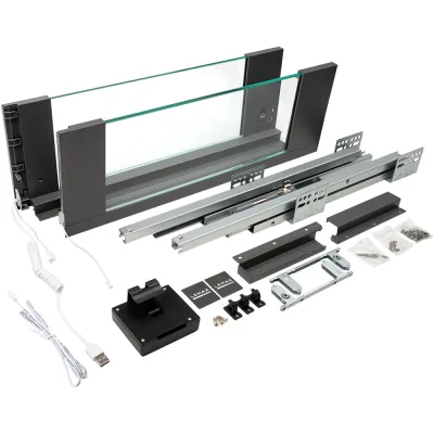Система Lembox со стеклянными боковинами и LED-подсветкой Lemax PROF H=167, L=500, серый LBGW167-500GR
