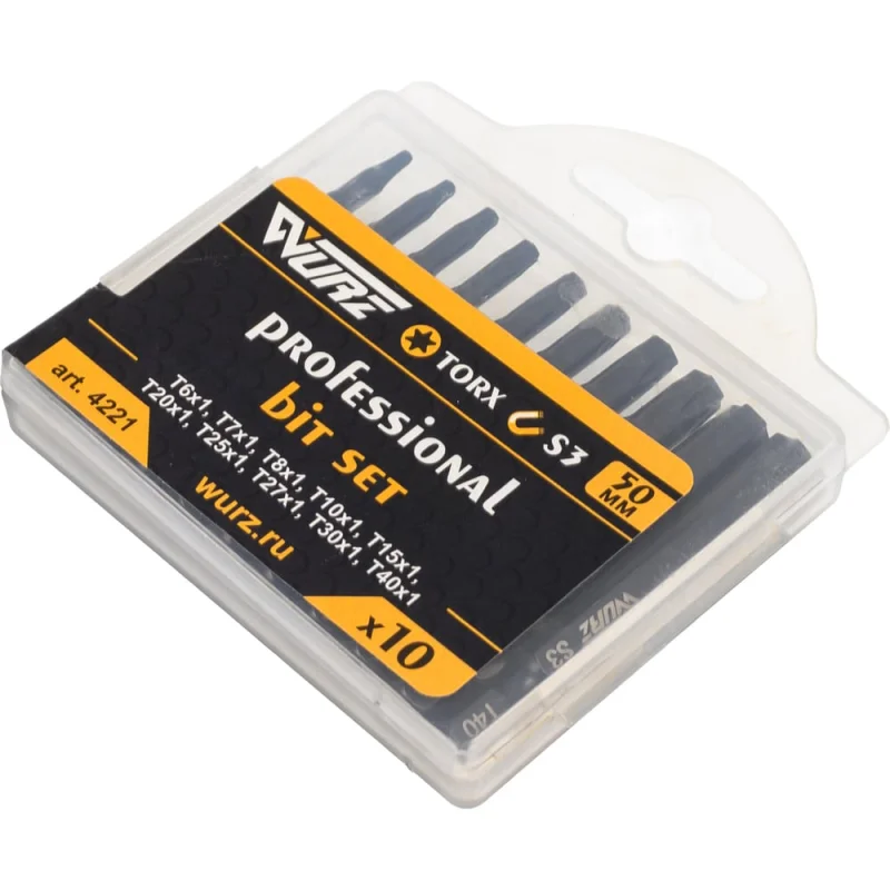 Набор магнитных бит TORX 50 мм, Т5-Т30, 10 шт WURZ 4221