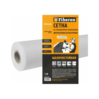 Сетка интерьерная штукатурная Fiberon стекловолокно, 1x20 м, ячейка 5x5, белая, 124945