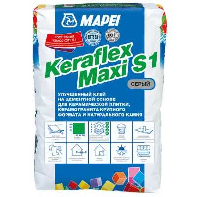 Клей для плитки/ керамогранита/ камня Mapei Keraflex Maxi S1 эластичный серый класс C2 TE S1 25 кг