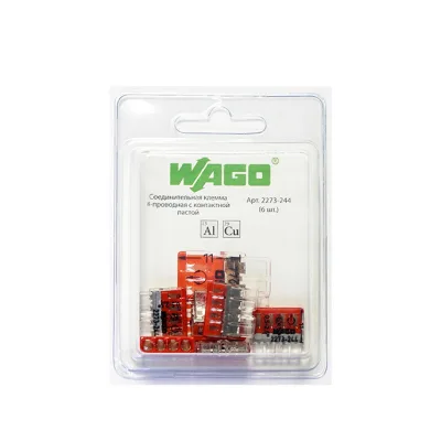 Клемма на 4 провода Wago 2273-244 0,5-2,5 кв. мм самозажимная с пастой (6 шт.)