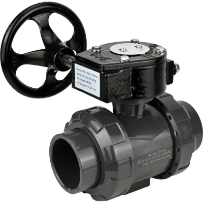 Кран шаровой НПВХ-НПВХ-E-FP-GRM-ISO Ду65 Ру10 DN.ru с редуктором RDN-3 D160-65168