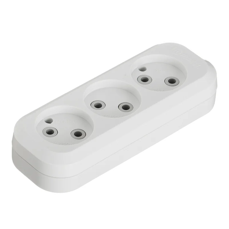 Колодка 3 розетки Makel без заземления 10 А 250 В 2,2 кВт IP20 белая (MGP121)
