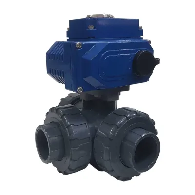 Трехходовой ПВХ шаровый кран TECHNO 3040PVC-NP50DF230V DN40, с электроприводом 50Нм, 230В, управление открыто/закрыто 673401