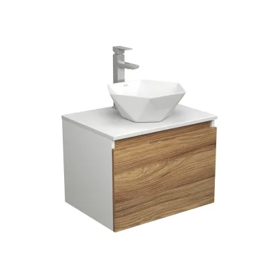 Комплект для ванной Bauedge 3 предмета (тумба Bau Dream Blackwood 60 + раковина на столешницу BAU Crystal 40х40, белая, смеситель высокий Hotel Still) BD1710